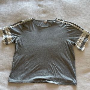 JCrew gray shirt with white sleeve caps